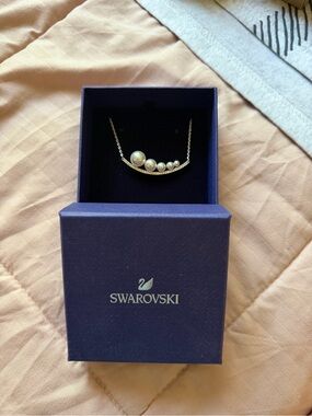 Swarovski Gold-Tone Curved Pearl Pendant Necklace